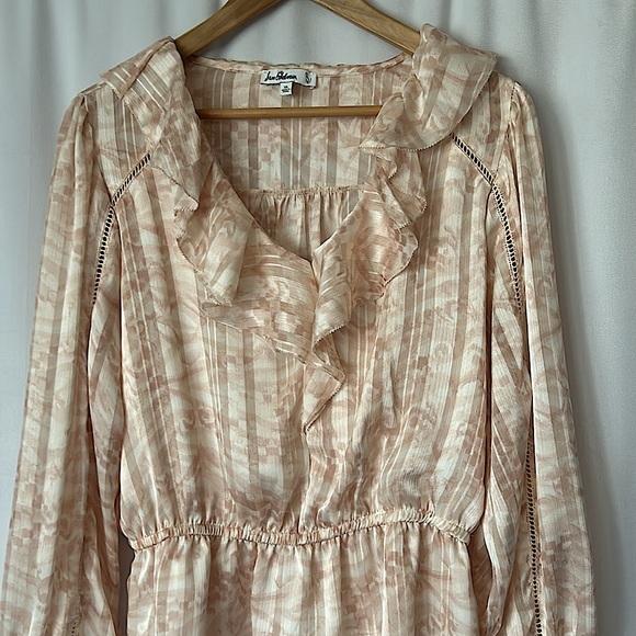 Sam Edelman Shimmery Pink Long Sleeve Ruffle Blouse Shirt Top **Size XL**🌸🌸 - Picture 3 of 5